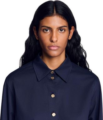 Sandro Cotton shirt with wide cuffs in Navy Blue at Nordstrom, Size X-Small