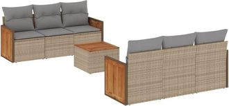 vidaXL Vidaxl - Set Sof&aacute;s De Jard&iacute;n 7 Piezas Y Cojines Rat&aacute;n Sint&eacute;tico Beige