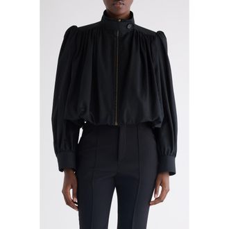 Chlo&eacute; Crop Balloon Hem Cotton Zip Jacket in Black at Nordstrom, Size 12 Us