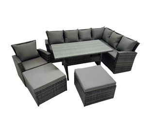 Fimous 9 Seater Patio Dining Corner Sofa Sets with Chair Dark Grey Mixed