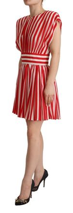 Dolce & Gabbana Womens Red White Stripes Silk Mini A-Line Dress