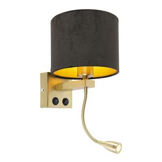 QAZQA Moderno Aplique Moderno Lat&oacute;n Con Pantalla Terciopelo Negro - Brescia Textil /acero Redonda Incluye Led Max. 1 X 1 Watt - Qazqa