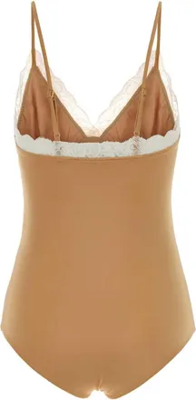 Chlo&eacute; Lace-Trimmed Stretch Nylon Bodysuit - Beige