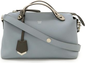 Fendi By The Way Blue Gray Light Blue Light Gray Leather Handbag Shoulder Bag (Pre-Owned)