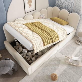 Matteo 3FT Single Sofa Bed 90 x 190 cm, Daybed with Hydraulic Storage in Beige | Size: Double