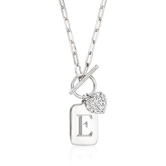 Ross-Simons Diamond Heart Personalized Tag Paper Clip Link Toggle Necklace in Sterling Silver