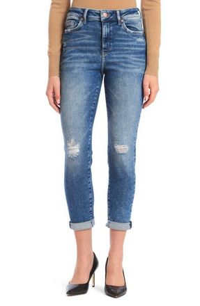 Mavi Cindy Ripped High Waist Crop Mom Jeans in Mid Ripped La Vintage at Nordstrom, Size 29 X 29
