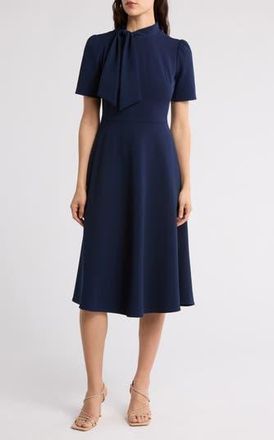 Maggy London Short Sleeve Necktie Midi Dress in Navy Blazer at Nordstrom Rack, Size 18 (Similar To 16W)
