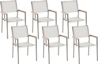 Beliani Beliani - Set of 6 Modern Outdoor Garden Dining Chairs Fabric Steel Frame White Grosseto