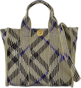 Burberry Womens Knit Jacquard Tote Beige Nylon