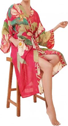 Powder Delicate Tropical Kimono Gown In Dark Rose
