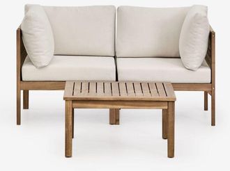 Sklum Conjunto De Sal&oacute;n Con Sof&aacute; Modular De 2 Piezas Con Reposabrazos Y Mesa De Centro En Madera De Acacia Branson Sklum