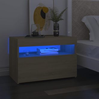 vidaXL Vidaxl - Mesitas De Noche Con Led 2 Uds Contrachapada Sonoma 60x35x40 Cm