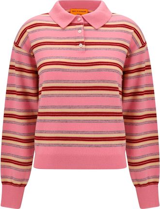 Guest In Residence Womens Striped Polo Sweater Pink Kaschgora