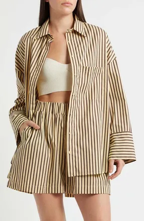 Faithfull The Brand Clemente Striped Cotton Shirt in Carmen Stripe-Sand Cider at Nordstrom, Size X-Small