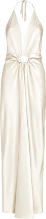 Simona Corsellini Satin Long Dress with Deep V- Metal Plate and Gold Bracelets - female - Simona Corsellini - Gowns - White - XS - Dresses