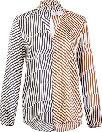 Silvia Tcherassi Jasper striped V-neck blouse - Brown