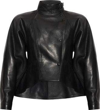 Balmain Leren Peplum Jas - Dames - Leren en Su&egrave;de Jassen - Zwart - M - Leer - Jassen