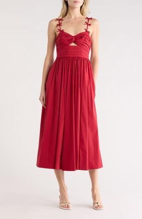 Cinq &agrave; Sept Agnes Bow Strap Pleated Fit & Flare Dress in Cherry Rose at Nordstrom Rack, Size 4