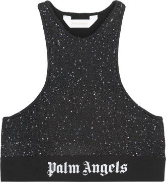 Palm Angels Sequin Knit Sportbeha - Dames - Sport BHs - Zwart - XS - Pailletten - Fitness