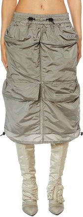 Diesel Womens O-Windy Cargo Midi Skirt in Grey Nylon - Size Small