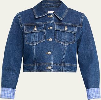 Cinq &agrave; Sept Lexie Gingham-Cuff Cropped Denim Jacket