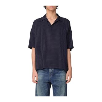 Saint Laurent Polo Shirts, male, Blue, XL, Relaxed Fit Short Sleeve Polo Shirt with Patterned Design