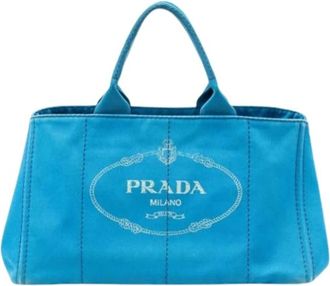 Prada Pre-owned Tote Bags, female, Blue, Size: ONE SIZE Pre-owned Canvas Satchel