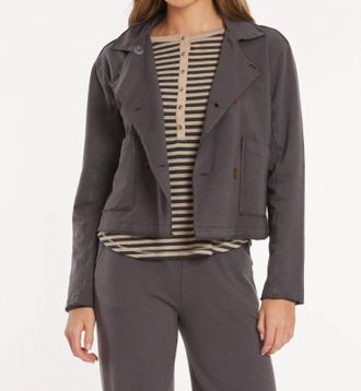 Mod-o-doc Double Breasted Crop Shacket In Washed Ebony