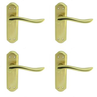 Loops 4x PAIR Curved Lever on Sculpted Latch Backplate 180 x 48mm Satin/Polished Brass in Metallics