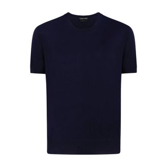 Tom Ford Round-neck Knitwear, male, Blue, Size: L Pure Cotton Crew Neck