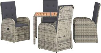 vidaXL Set Comedor De Jard&iacute;n 5 Piezas Con Cojines Rat&aacute;n Sint&eacute;tico Gris Vidaxl