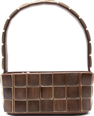 Cult Gaia Romy panelled-wood shoulder bag - Bruin