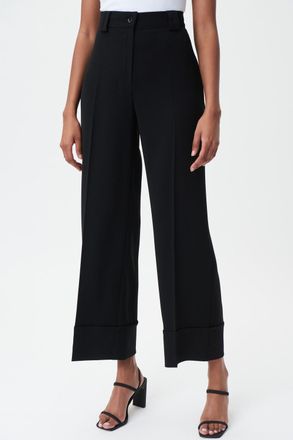 Joseph Ribkoff Woven Wide-Legged Twill Cuff Pants In Black
