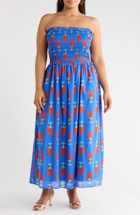 Sugarlips Lucinda Floral Print Sleeveless Maxi Dress in Blue-Red at Nordstrom, Size 2X