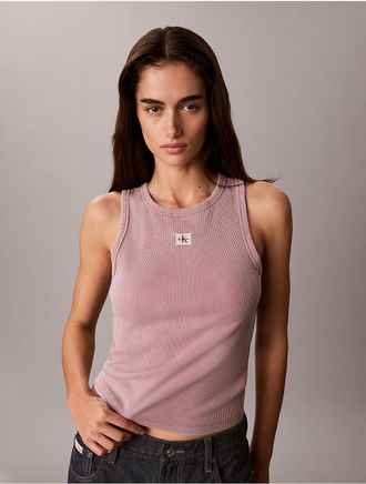 Calvin Klein Jeans Calvin Klein Womens Woven Monologo Rib Tank Top - Purple - XS