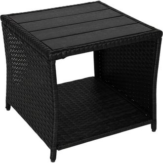 Relaxdays Relaxdays Tavolino balcone HxLxP 40x45x45 cm, resistente al maltempo, polyrattan/WPC/acciaio, quadrato, nero