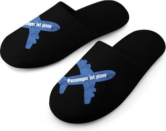 Generic Passenger Jet Plane Warm Mens Slippers Slip On Soft Fleece House Shoes Winter Indoor Outdoor