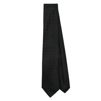 Emporio Armani Zwarte Zijden Logo Jacquard Stropdas - Heren - Accessoires - Zwart - Maat: ONE Size Zijde