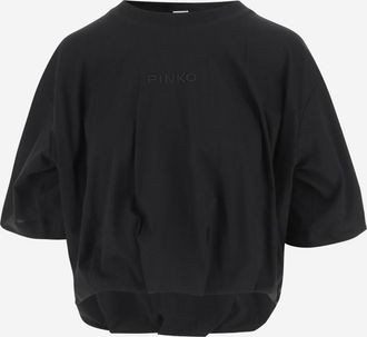 Pinko Black Crewneck Logo Cropped T-Shirt