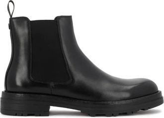 Kazar Zwarte leren laarzen op een profielzool - Heren - Chelseaboots - Zwart - 44 EU - Leer - Schoenen
