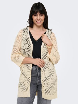 Only Carmakoma Strickjacke ONLY CARMAKOMA CARWISTY 3/4 SL OPEN CARDIGAN KNT, Damen, Gr. M (46/48), beige (ecru), Strick, Obermaterial: 55% Polyacryl, 45% Nylon, unif