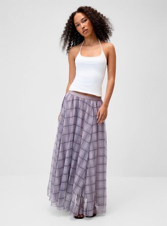 Twik Womens Checkered chiffon maxi skirt
