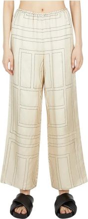 Toteme Monogram Pyjama Pants - Dames - Wijde Broeken - Beige - 3XS - Satijn - Broeken
