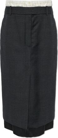R&oacute;he Wolrok met split - Dames - Midirokken - Grijs - L - Wol - Rokken