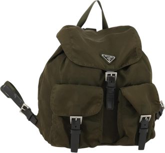 Prada Double Front Pocket Backpack Tessuto Khaki Nylon Backpack Bag (Pre-Owned)