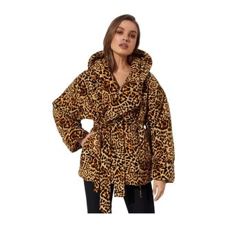 Norma Kamali Winter Jackets, female, Multicolor, Size: M/L Hooded Jacket In Leopard Print