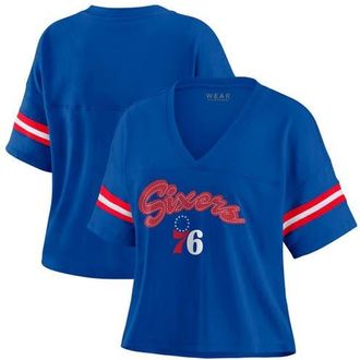 WEAR by Erin Andrews Womens WEAR by Erin Andrews Royal Philadelphia 76ers Plus Size Color Block Boxy V-Neck T-Shirt at Nordstrom, Size 1X
