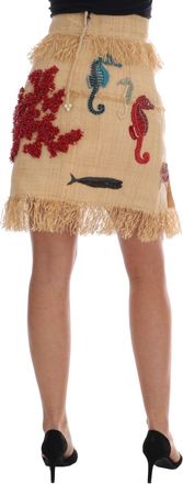 Dolce & Gabbana Womens Crystal Beige Palm Fiber Skirt