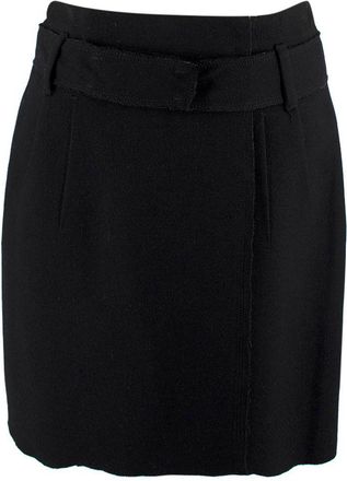 Prada Black Raw Edge Belted Mini Skirt Size S